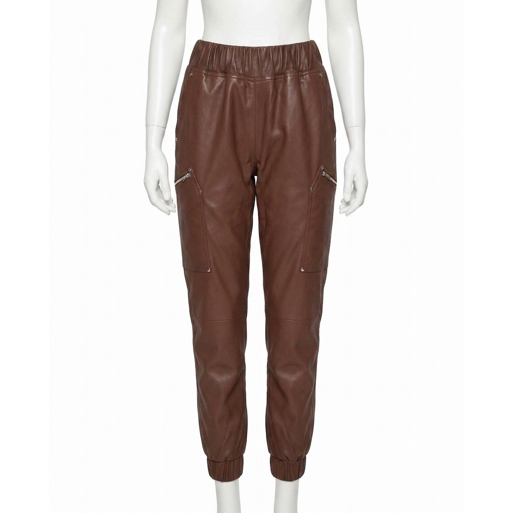NEW NICOLE MILLER leather space jogger in brown